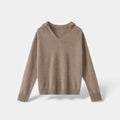 Sudadera con capucha de lana suelta para mujer con cuello en V y tejido de punto