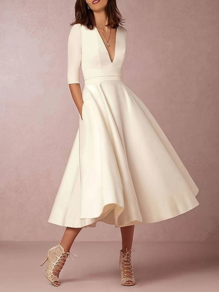 Formal Event-Ready Flared Midi Wedding Guest Dresses for Women