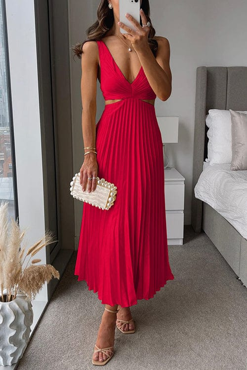 Women's Refined Pleated Party Midi Dress for Special Events