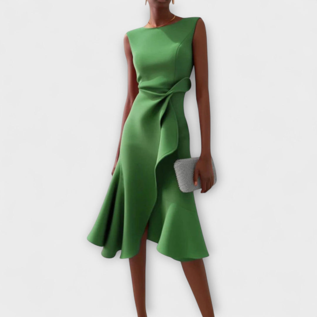 Vestido midi asimétrico drapeado