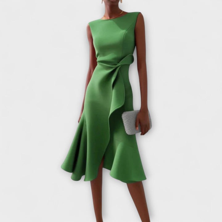 Vestido midi asimétrico drapeado
