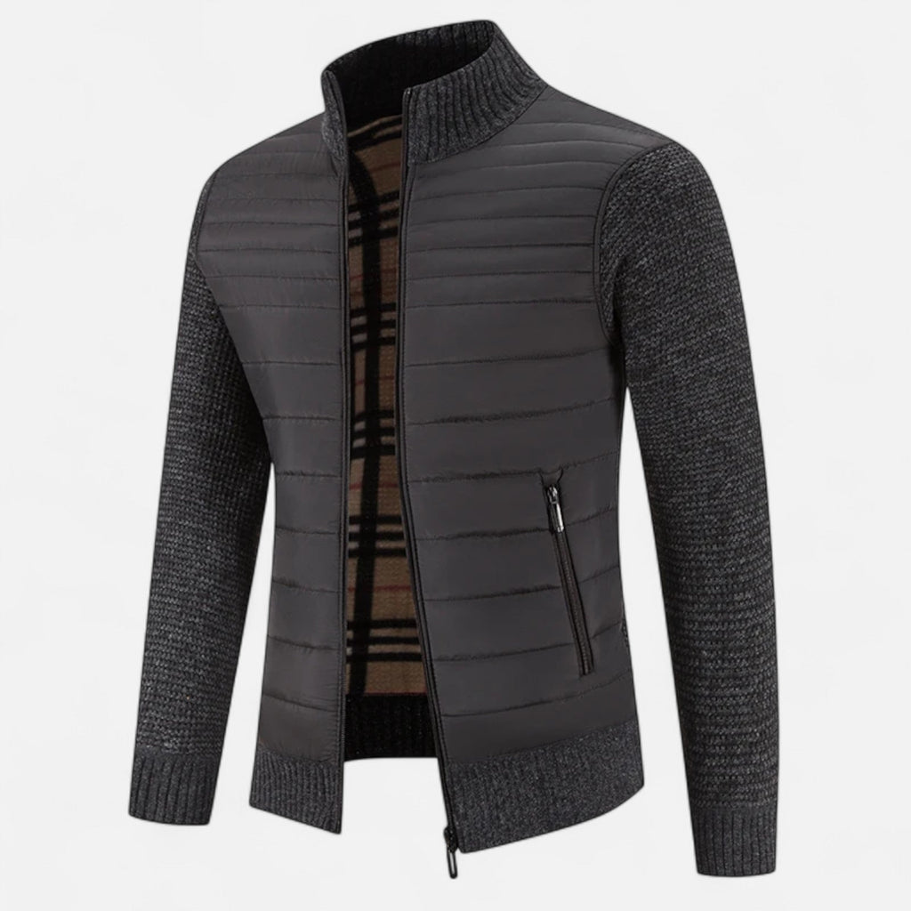 Giacca da uomo in pile con collo alto e motivo patchwork