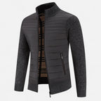 Giacca da uomo in pile con collo alto e motivo patchwork