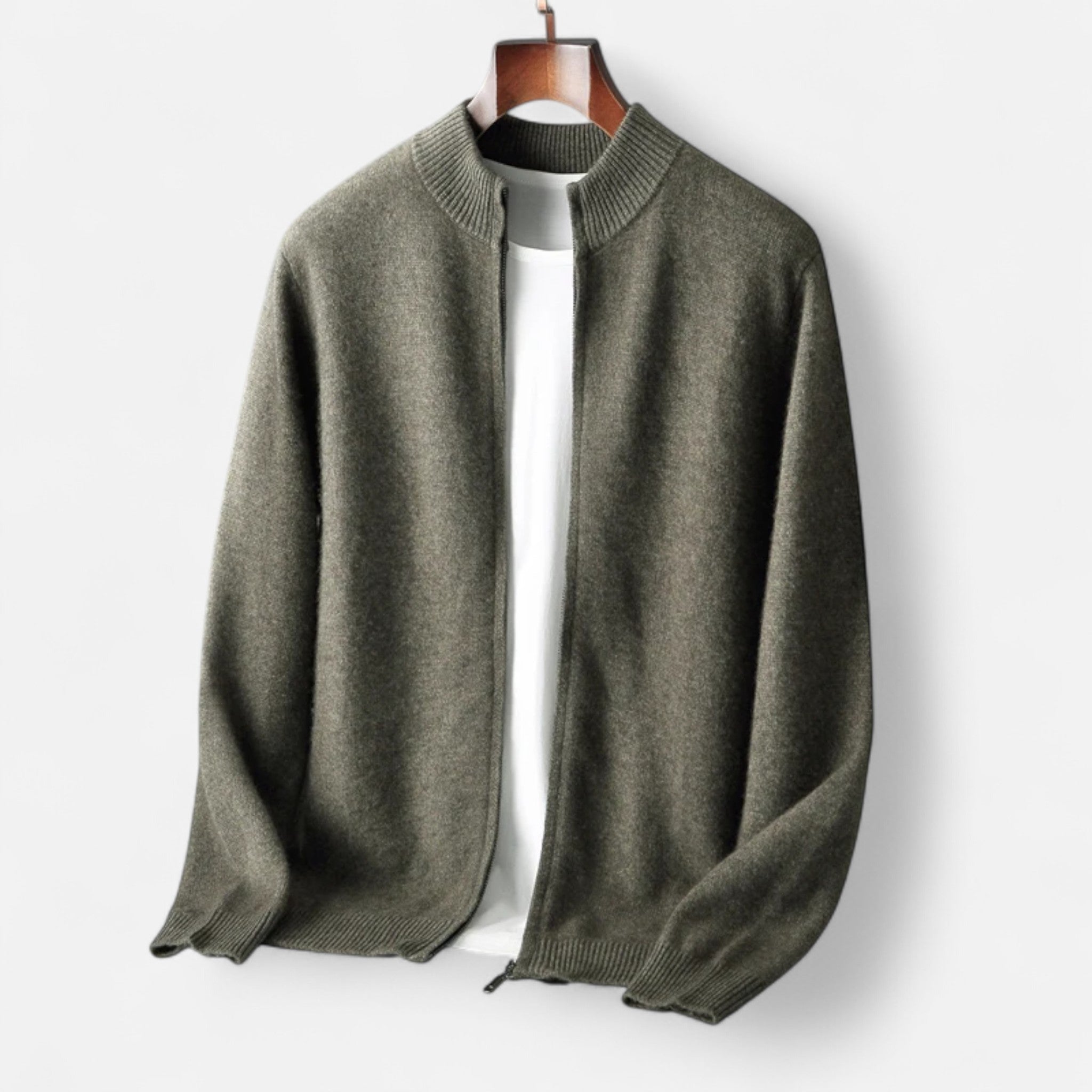 Suéter para hombre de lana merino con cremallera