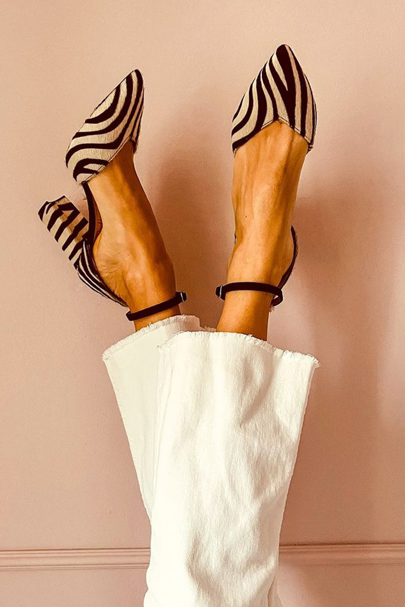 Zebra Strap Block Heel Sandals