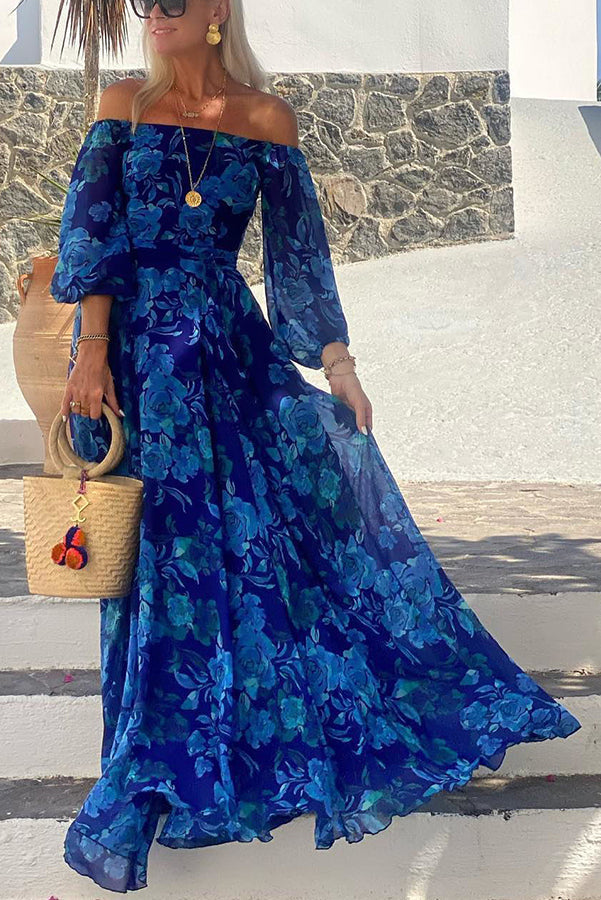 Floral Off-Shoulder Maxi Dress for Evening Weddings