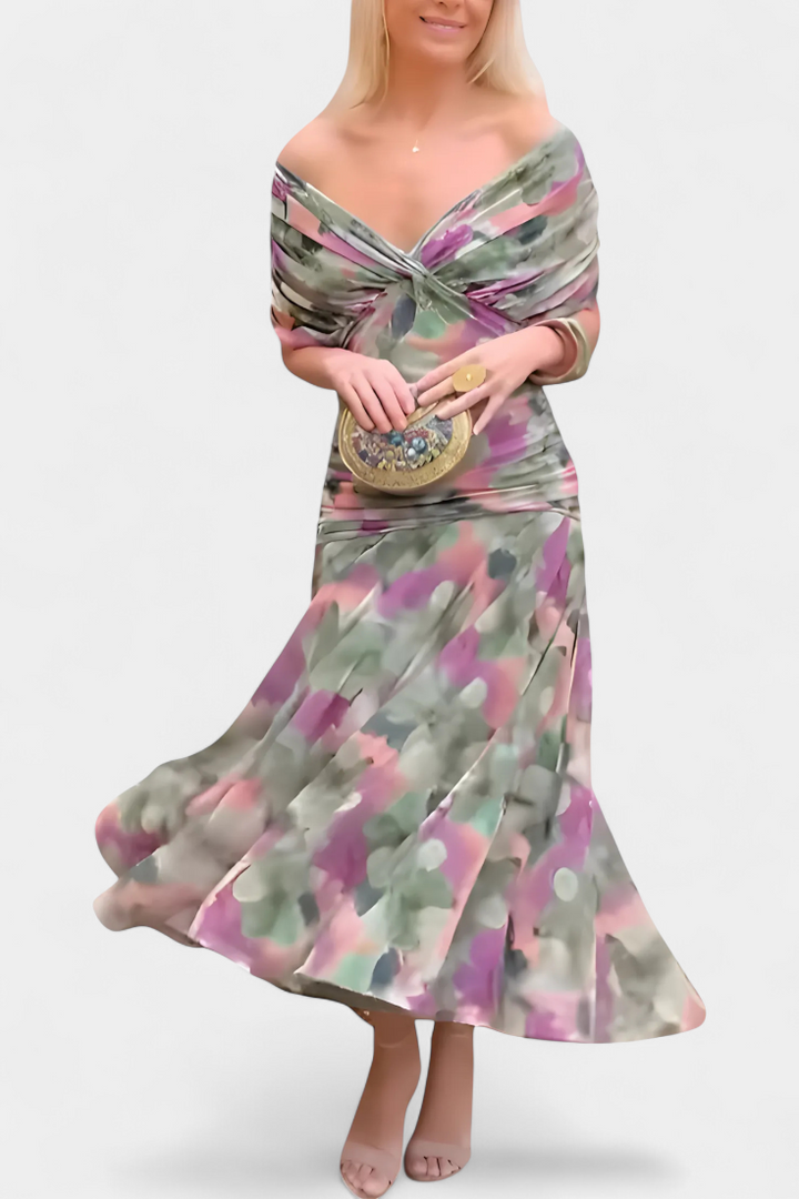 Long Floral Maxi Dress with V-Neck
