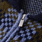 Chaqueta de punto con cremallera para mujer, de cuadros, con cuello vuelto