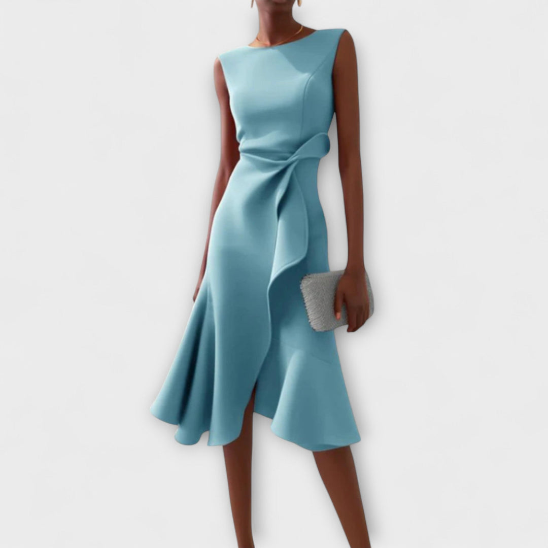 Vestido midi asimétrico drapeado