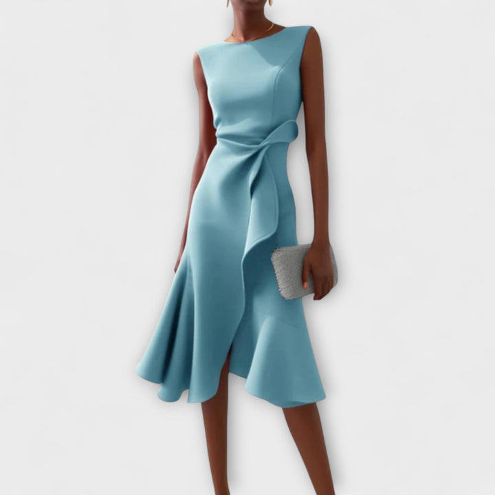 Vestido midi asimétrico drapeado