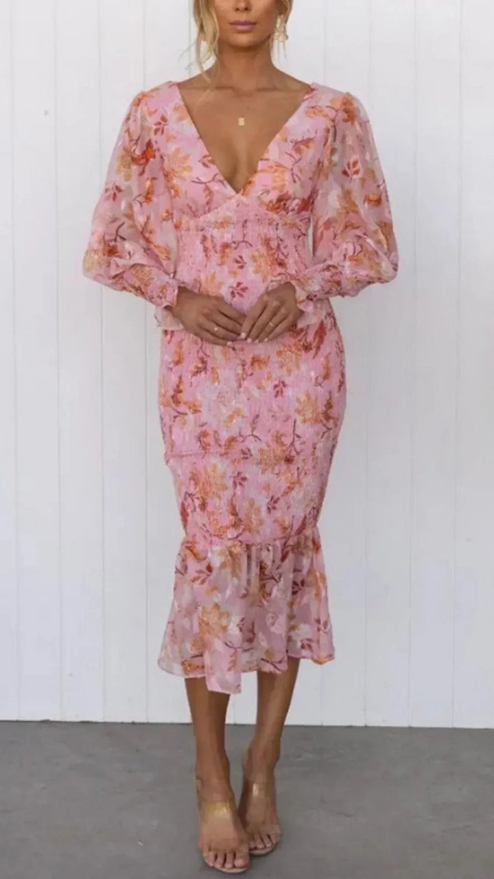 Wedding Guest Floral Evening Midi Dress