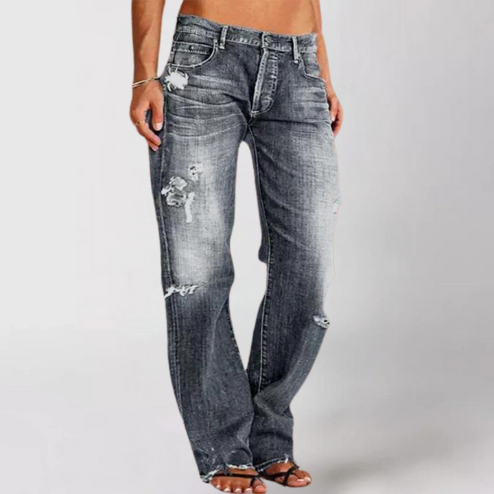 Jeans de mezclilla de pierna ancha y estilo relajado para mujer