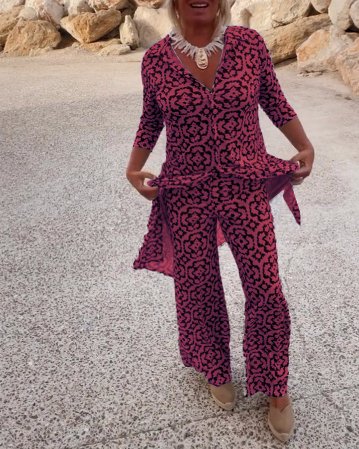 Conjunto de blusa estampada y pantalones