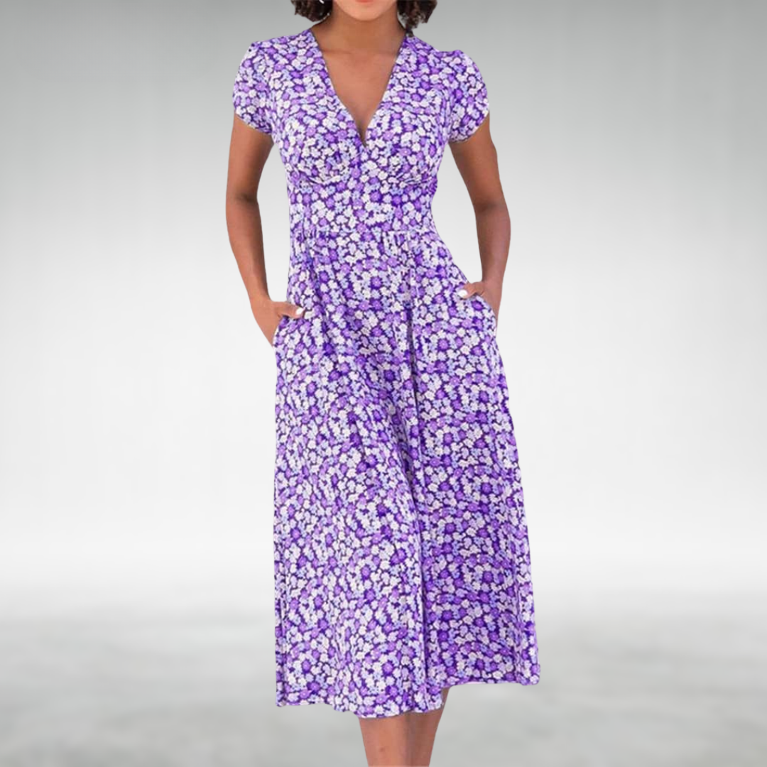 Vestido de verano para mujer con escote en V, estilo versátil y sin esfuerzo