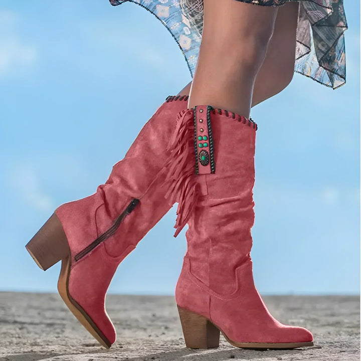 Botas vaqueras occidentales resistentes de tacón alto hasta la rodilla para mujer, ideales para la aventura