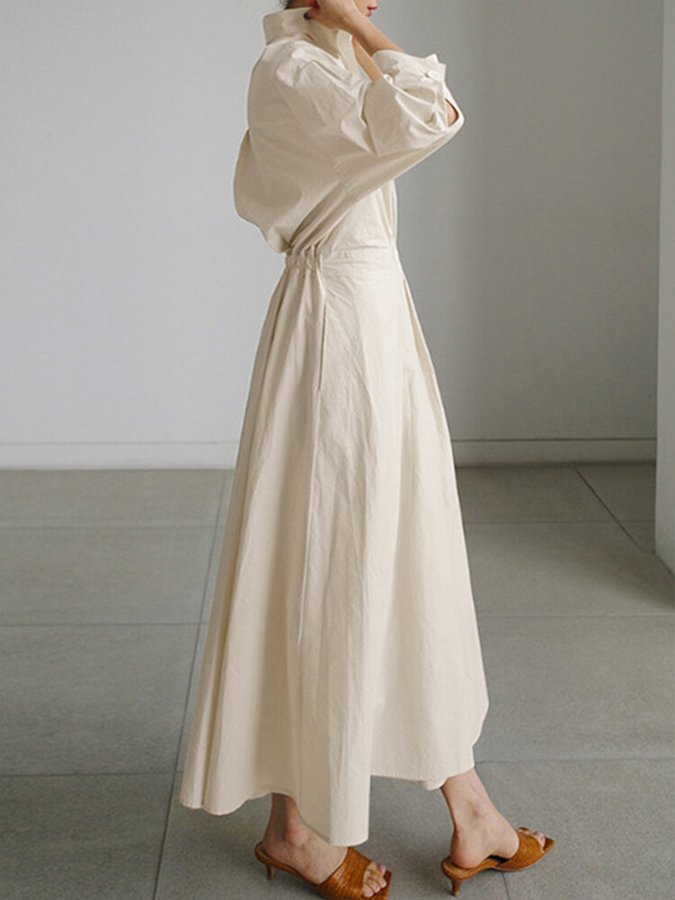 Vestido largo formal de mujer con cinturón y cuello tipo camisa para eventos especiales