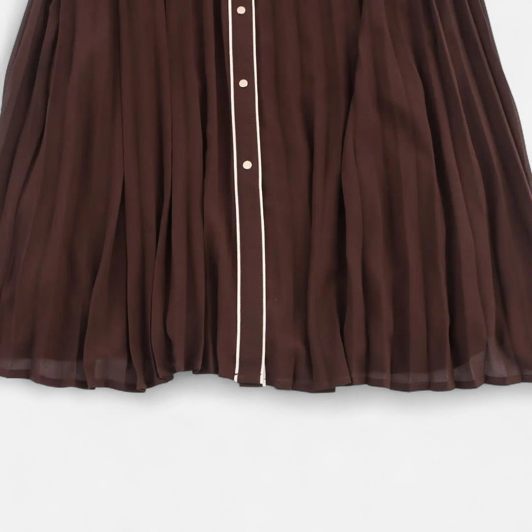 Vestido midi de gasa para mujer con mangas largas y cuello vuelto