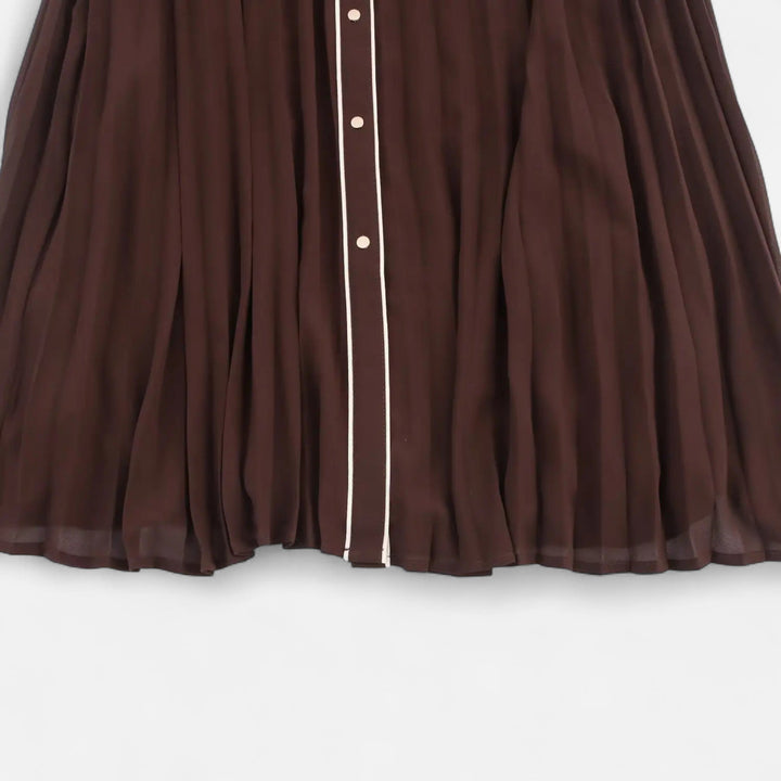 Vestido midi de gasa para mujer con mangas largas y cuello vuelto