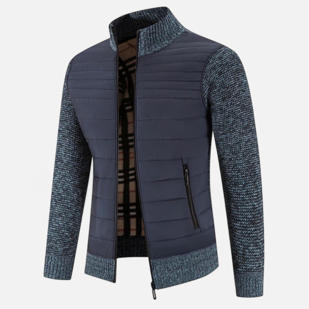Giacca da uomo in pile con collo alto e motivo patchwork