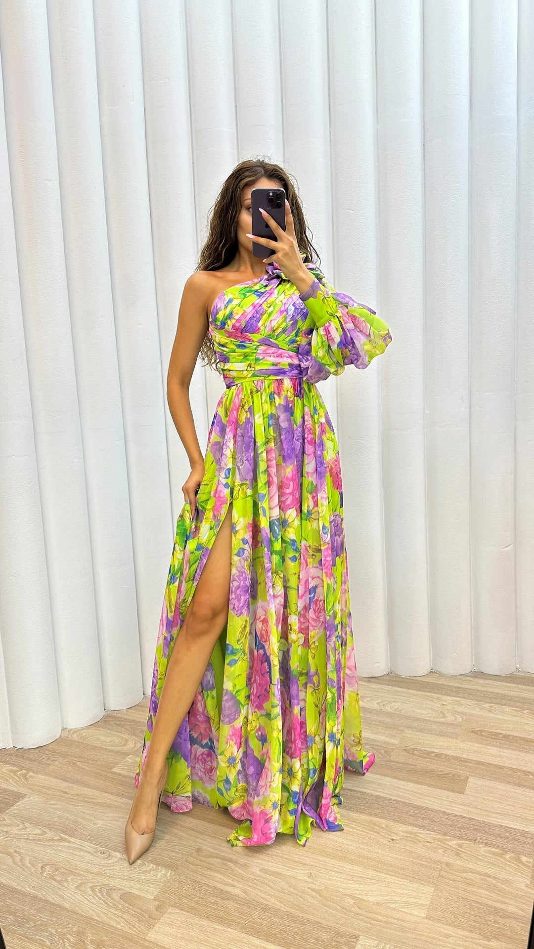 Women's Timeless Elegant Flowy One-Shoulder Floral Summer Dress
