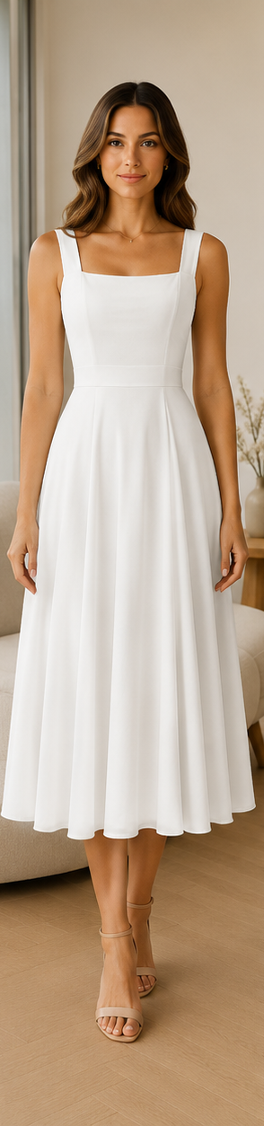 Women's Chic Flattering Long Midi Wedding Guest Dress with Square Neckline
