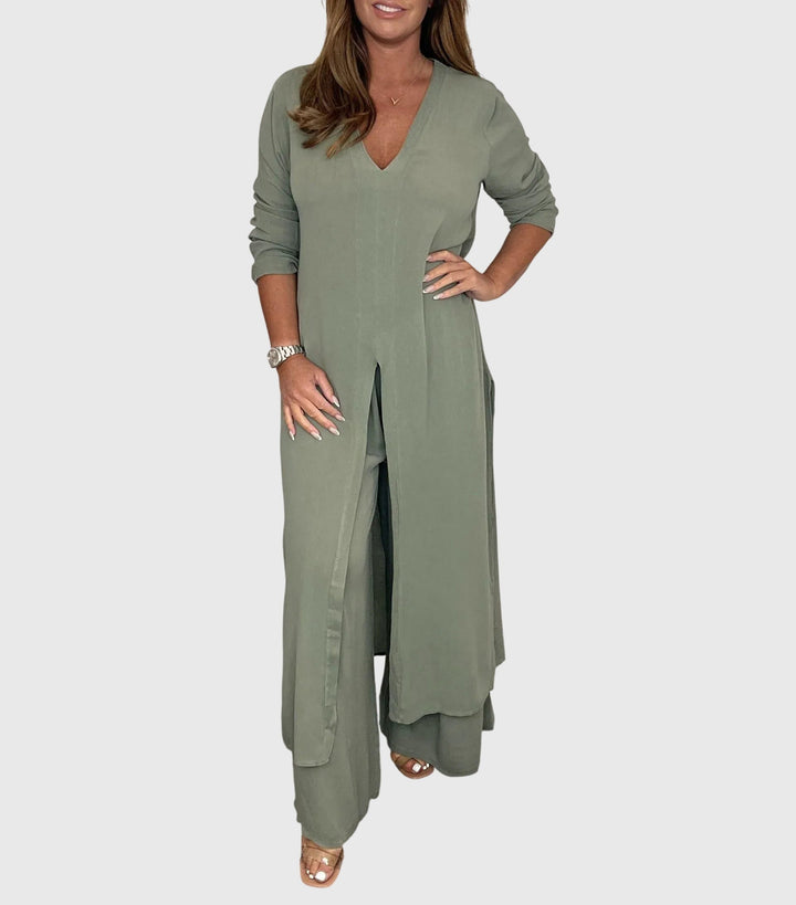 Duster Cardigan Wide-Leg Pants Set