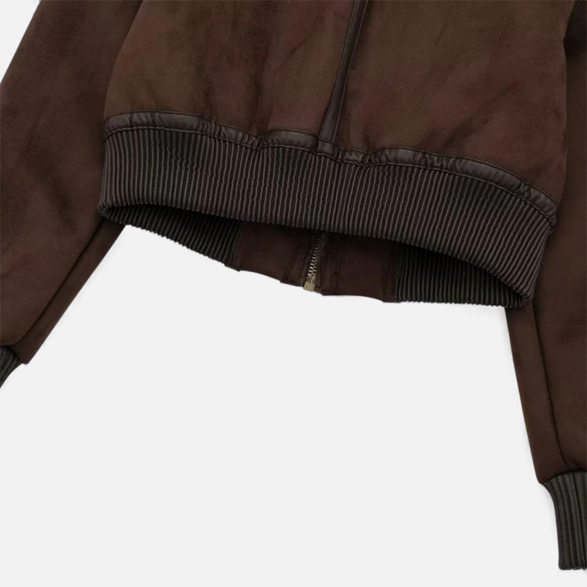 Chaqueta bomber marrón para mujer, con ribete de piel sintética de lujo