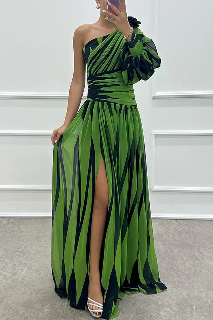Striped One Shoulder Maxi Dress