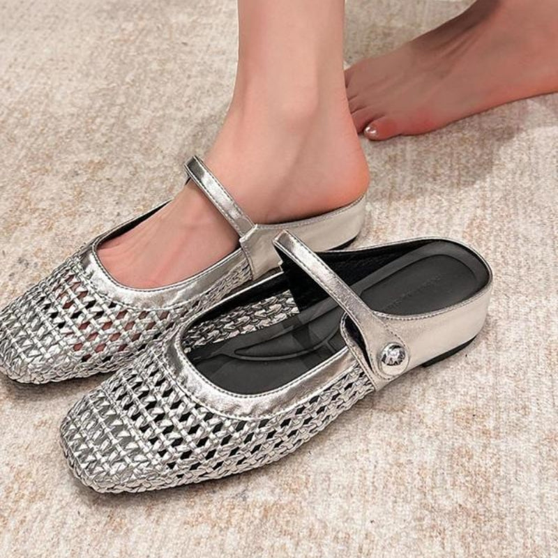 Woven Mary Jane Mule Flats