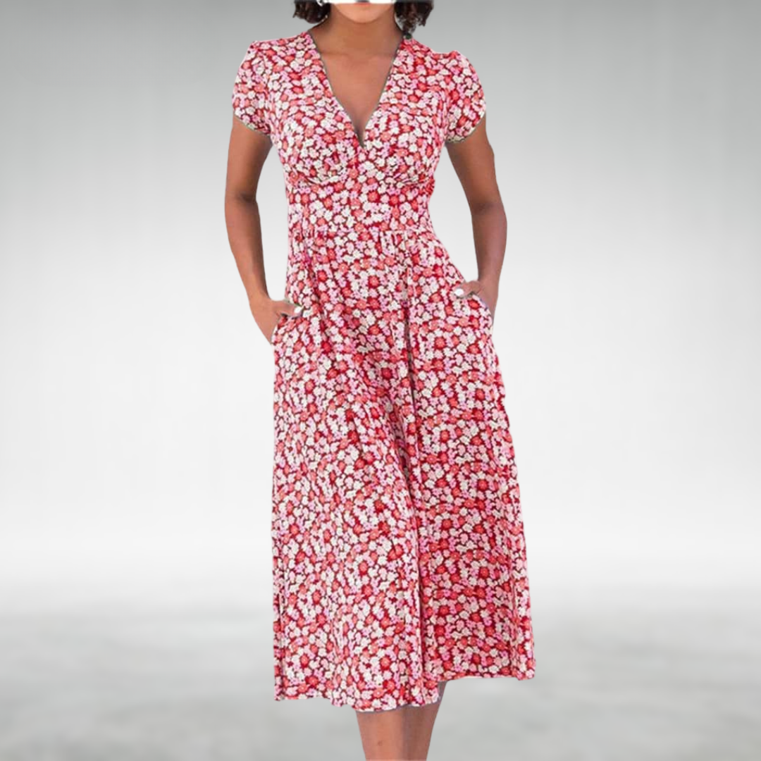 Vestido de verano para mujer con escote en V, estilo versátil y sin esfuerzo