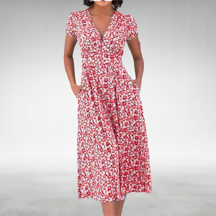Vestido de verano para mujer con escote en V, estilo versátil y sin esfuerzo