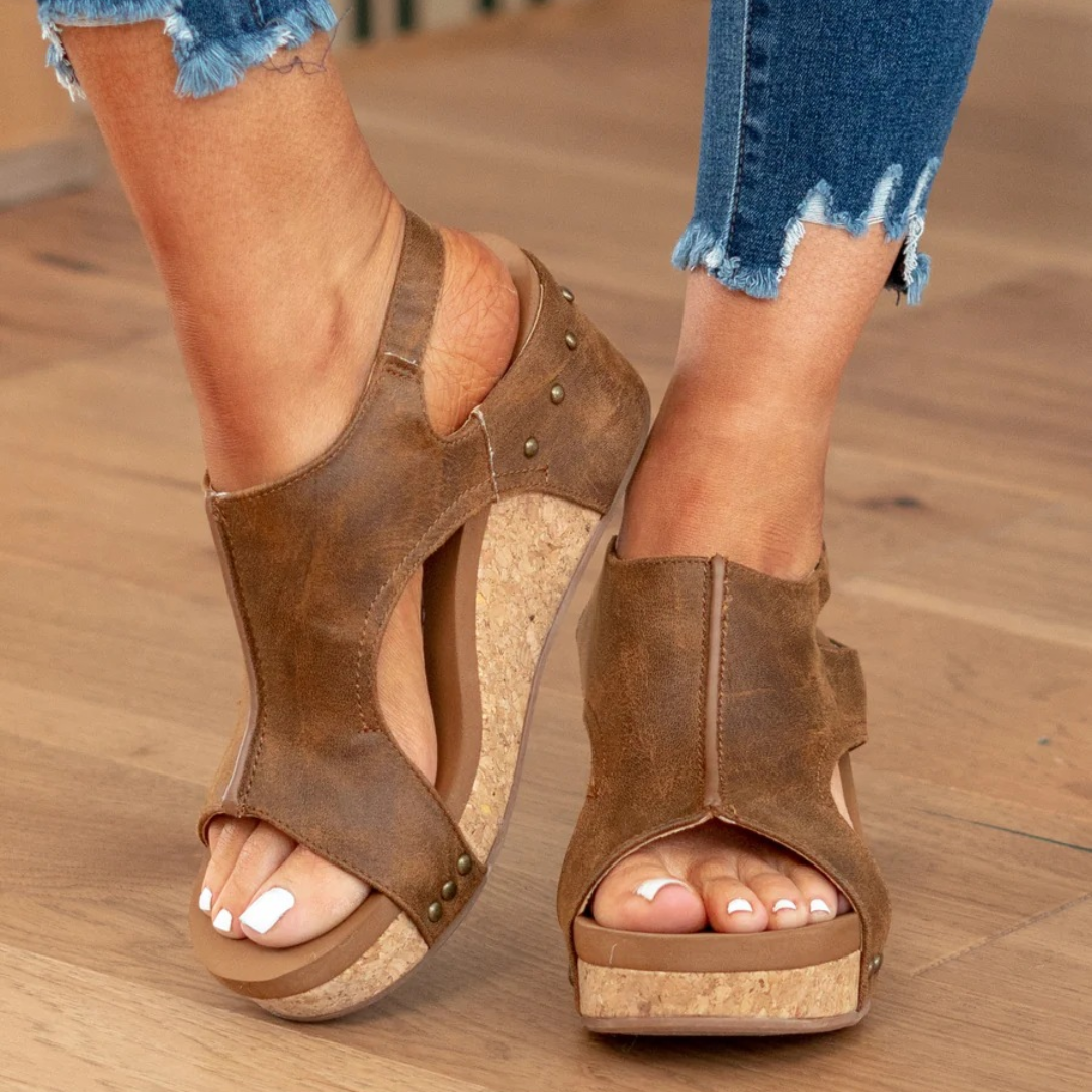 Sandalias de cuña de ante con soporte acolchonado