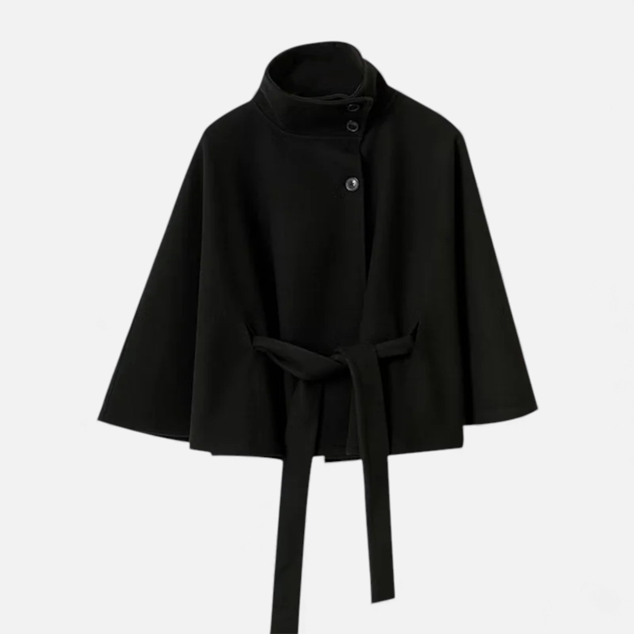 Women Short Belted Cape Coat