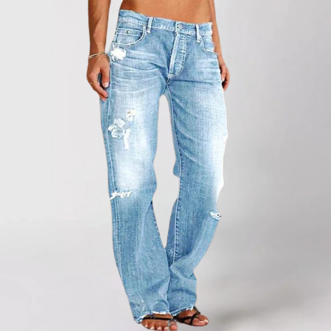 Jeans de mezclilla de pierna ancha y estilo relajado para mujer