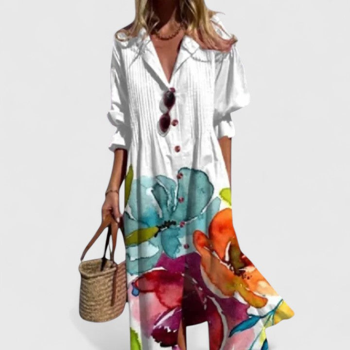 Abito Maxi Boho Svasato con Linea Fluttuante