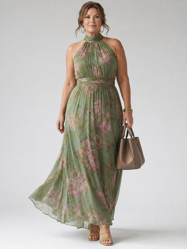 Vestido midi halter recogido