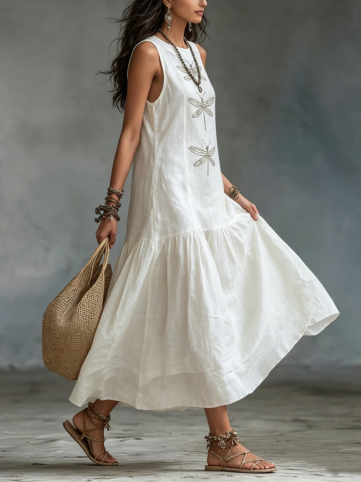 Vestido maxi sin mangas de algodón y lino