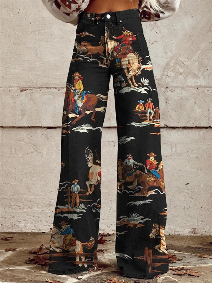 Vintage Print Wide-Leg Pants