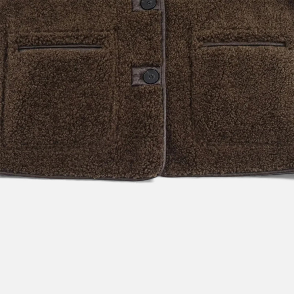 Giacca Teddy Marrone Reversibile da Donna con Colletto Risvoltato