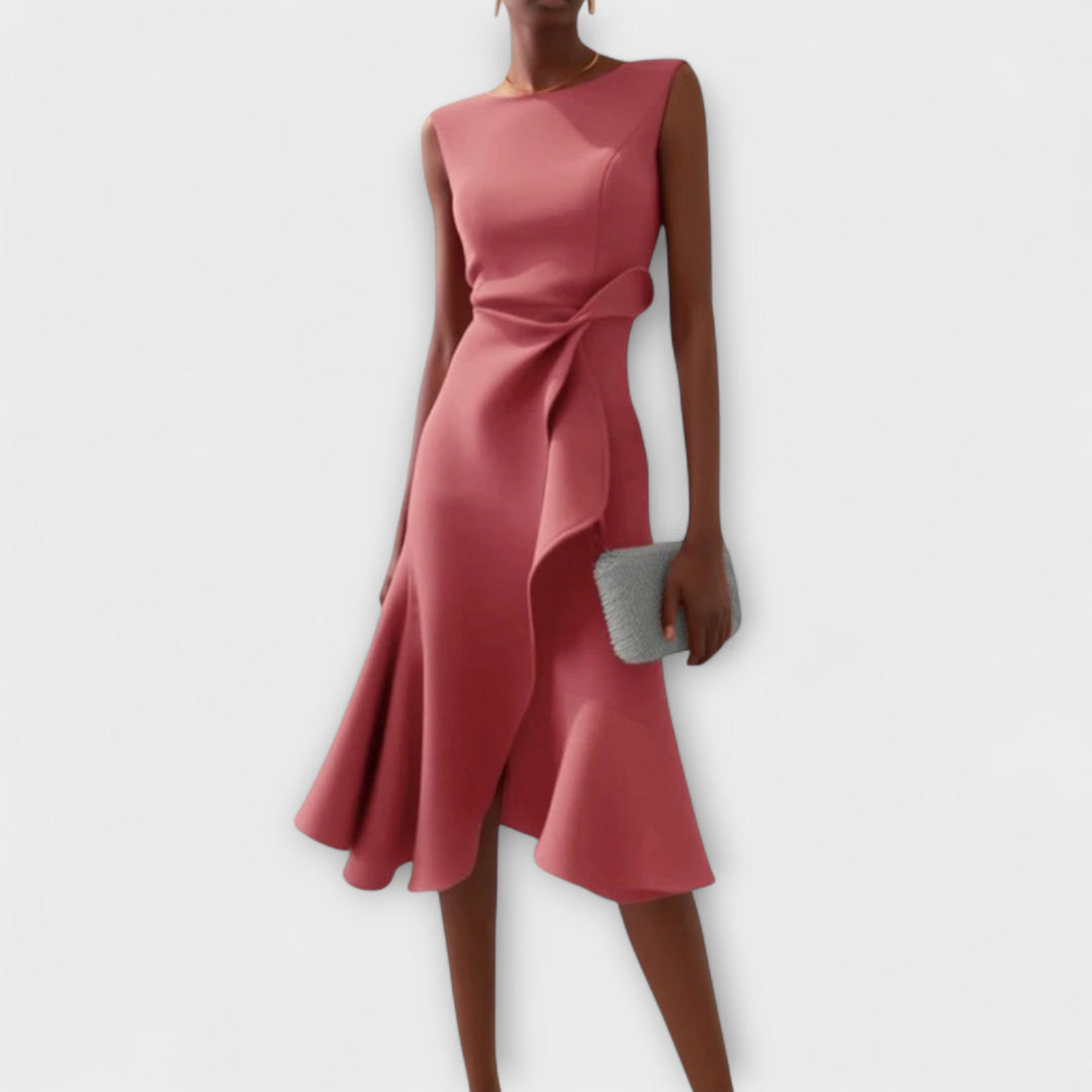 Vestido midi asimétrico drapeado