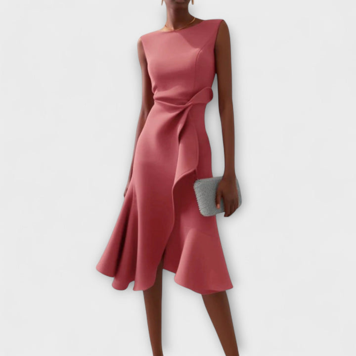 Vestido midi asimétrico drapeado