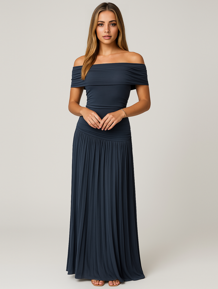 Vestido elegante plisado liso para invitada de boda mujer