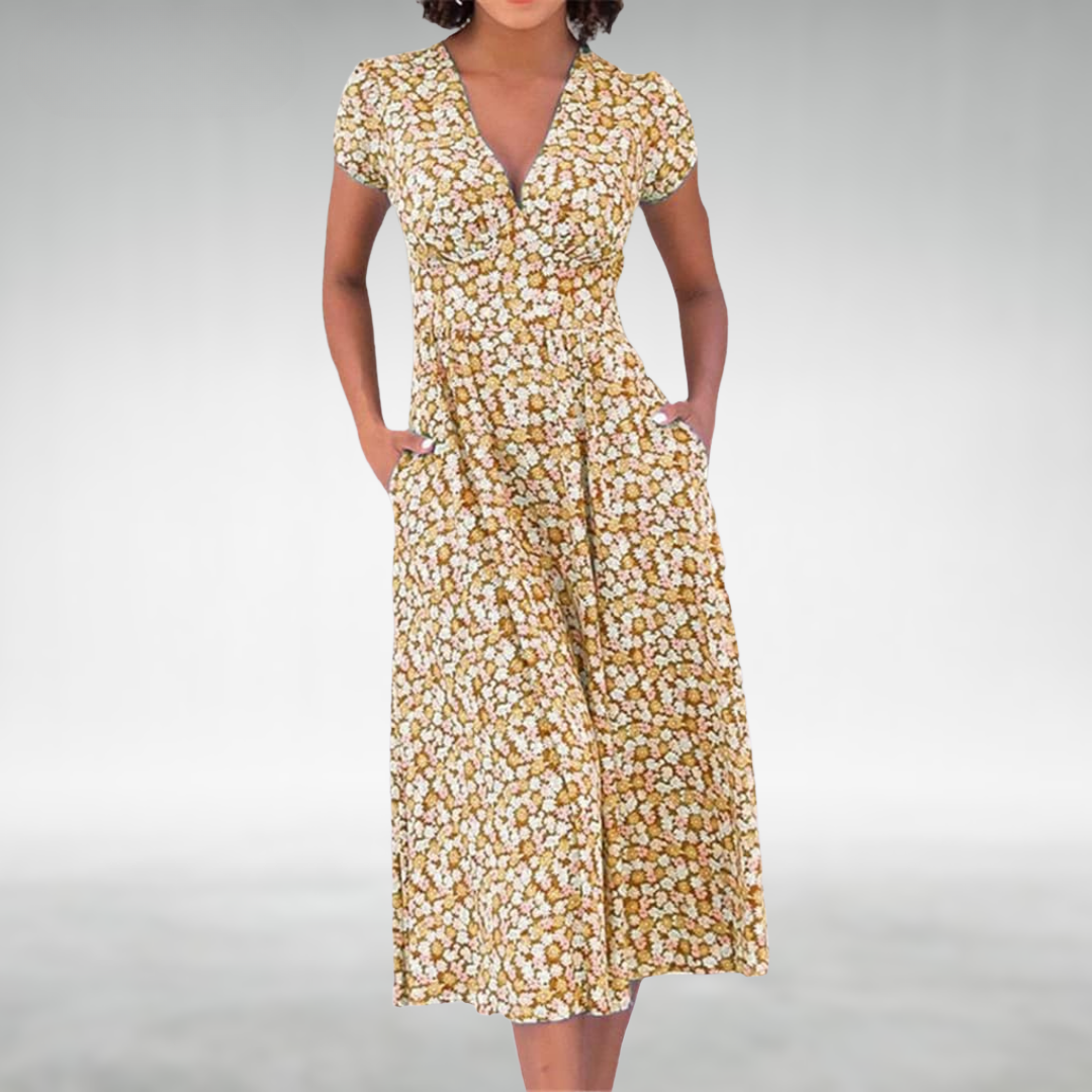 Vestido de verano para mujer con escote en V, estilo versátil y sin esfuerzo