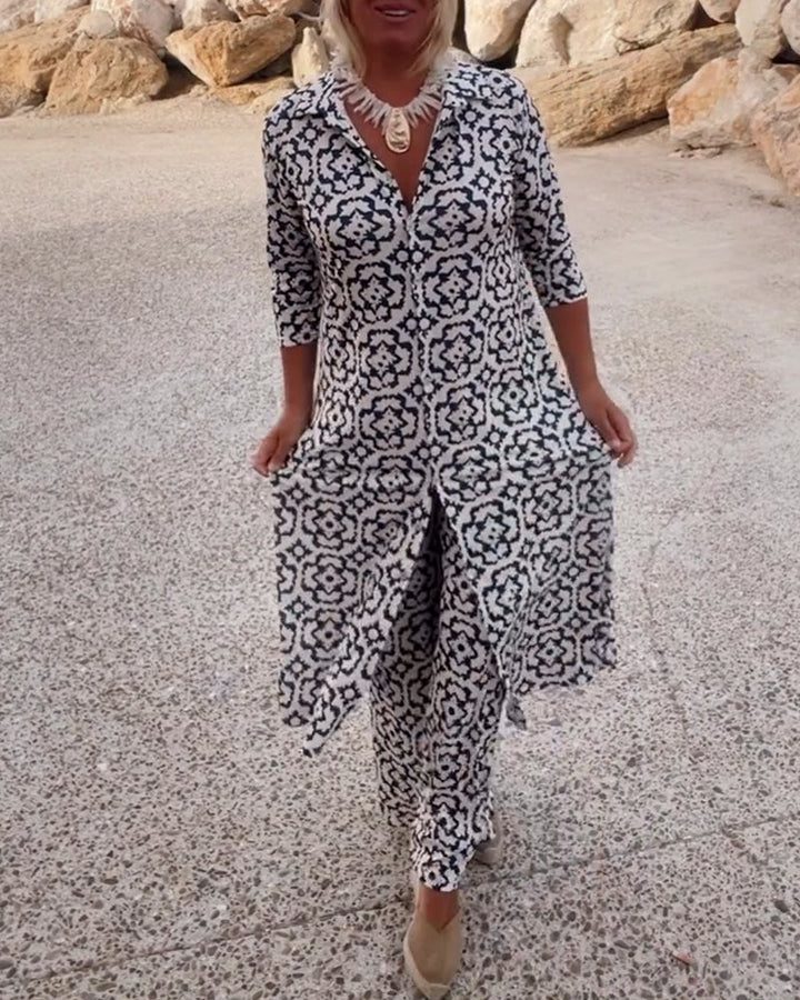 Conjunto de blusa estampada y pantalones