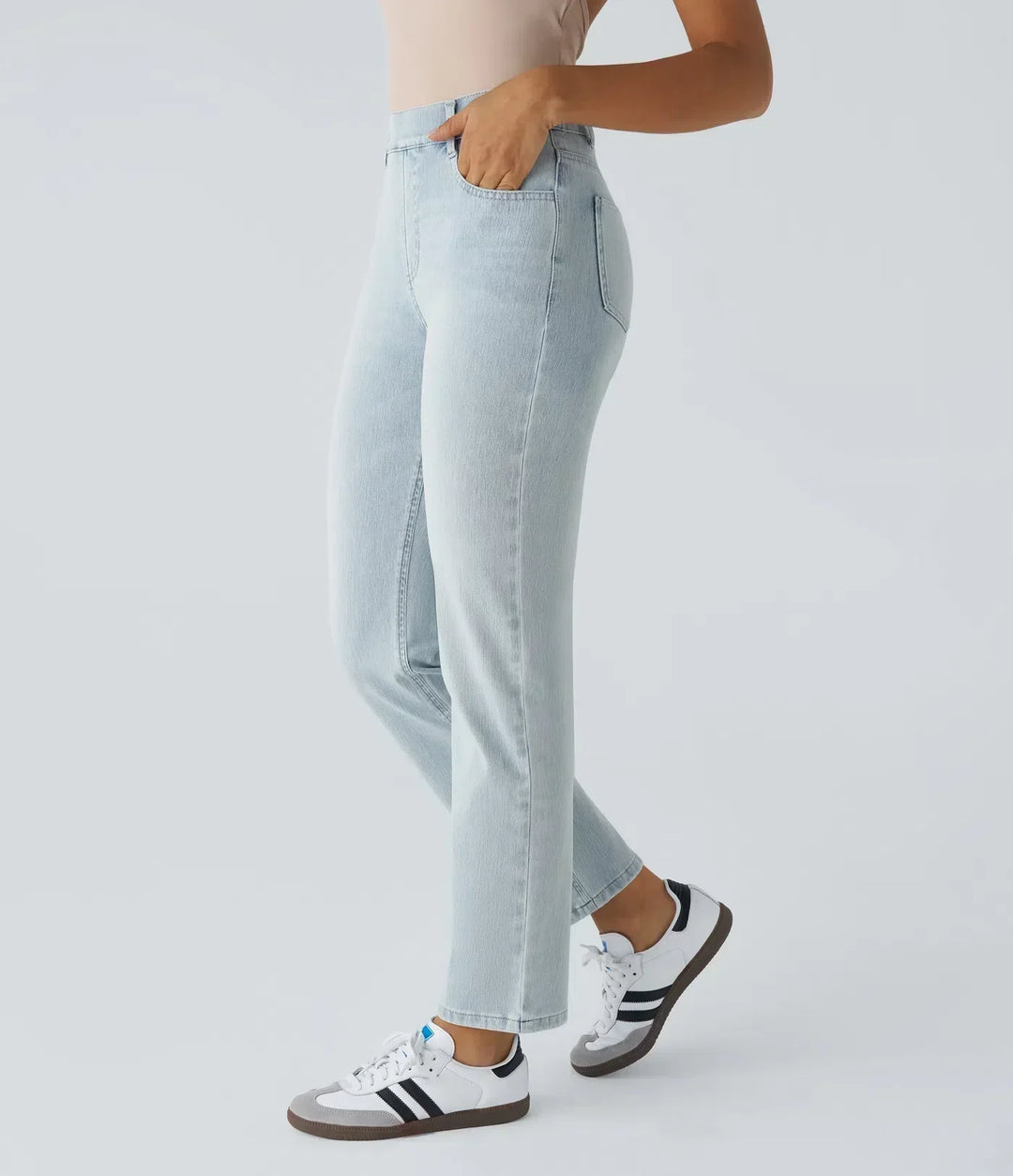 Pantalones de tiro alto con elasticidad cómoda
