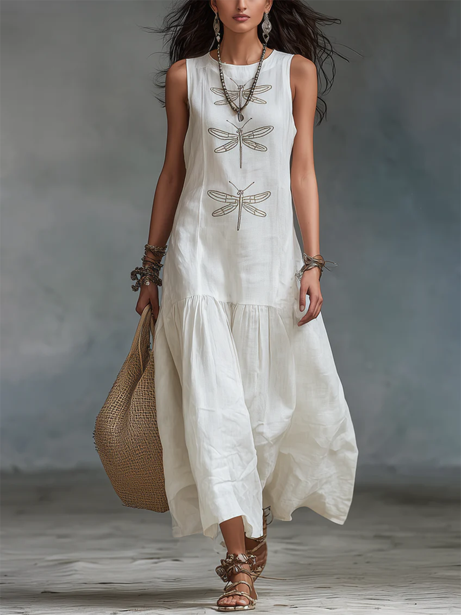 Vestido maxi sin mangas de algodón y lino