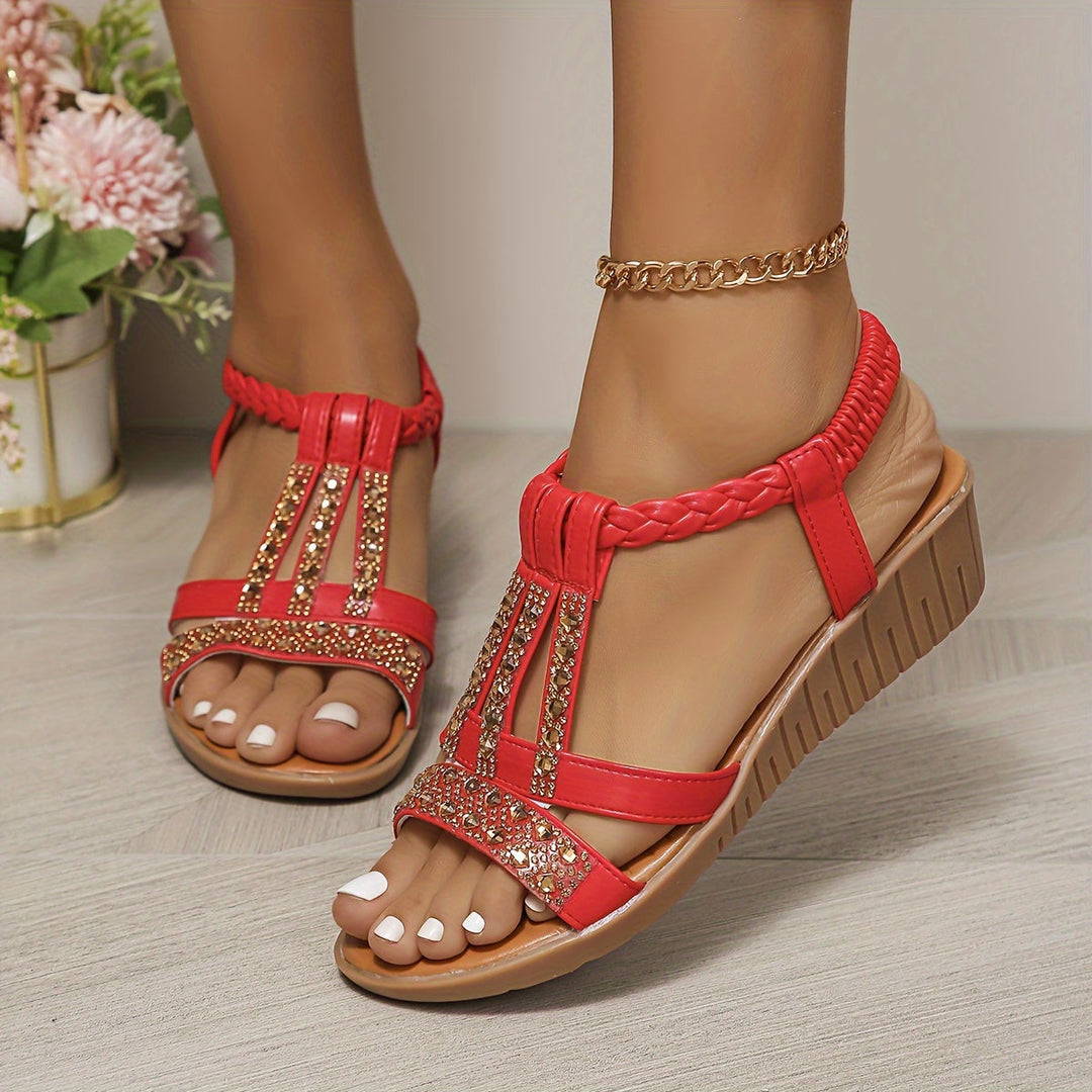 Rhinestone Woven Comfort Sandals