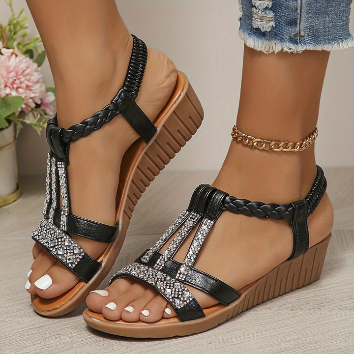 Rhinestone Woven Comfort Sandals