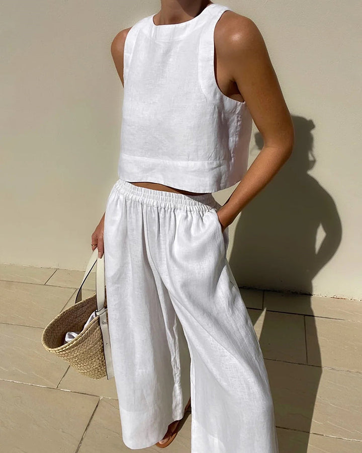 Conjunto de crop top y pantalones de pierna ancha