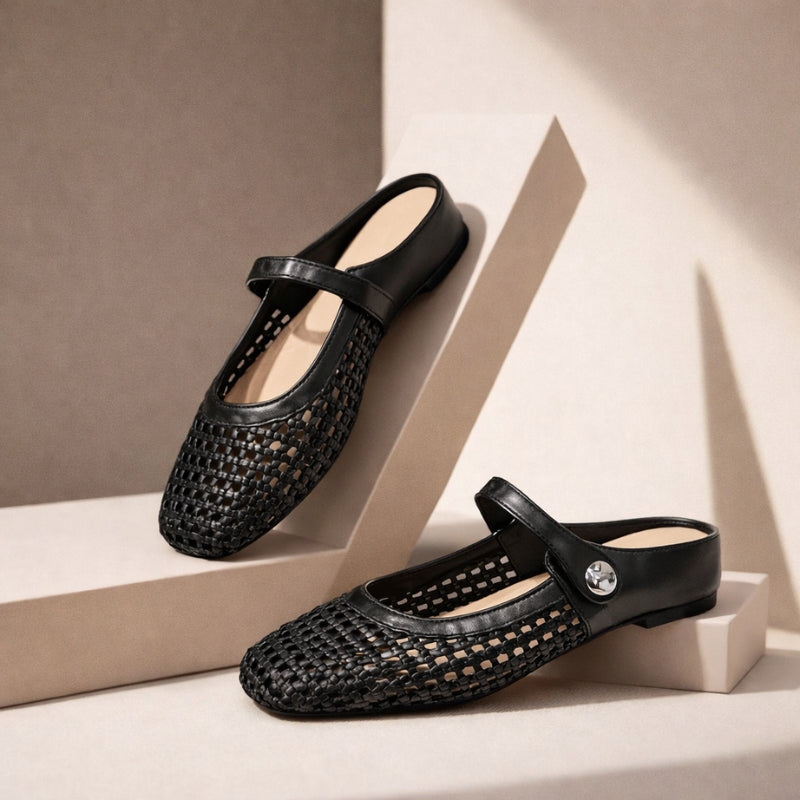 Woven Mary Jane Mule Flats